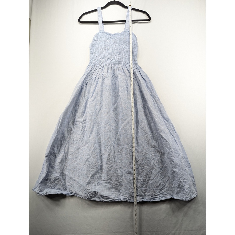 J.Crew Re-Imagined Blue Linen Cotton Smocked Maxi Dress Womens Medium Sleeveless - Picture 5 of 10